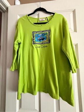Quacker Factory Lime Green Embroidered 'Just Cruisin' Top